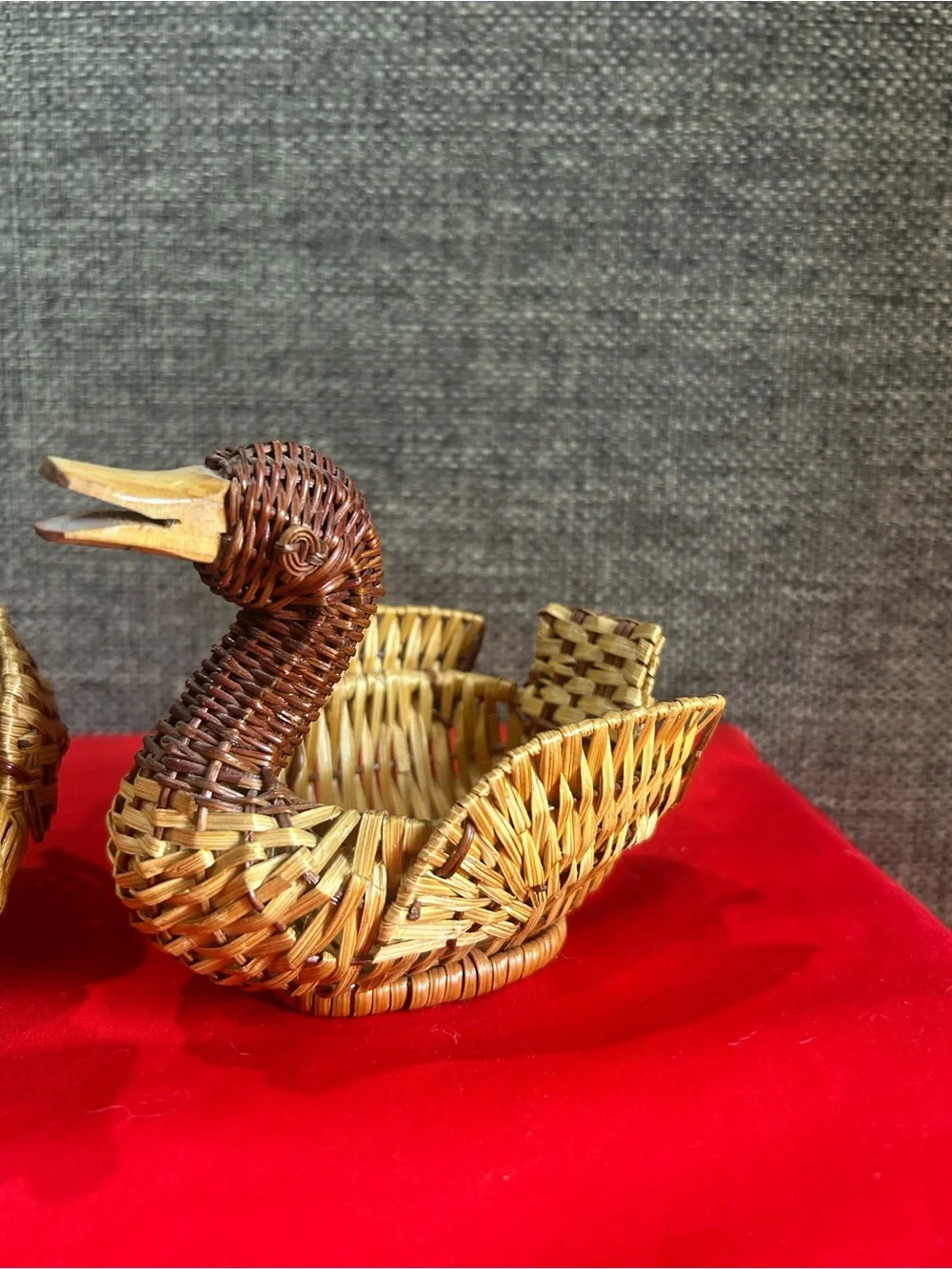 Handwoven Natural Brown Rattan Duck Accent Baskets - Set of 2